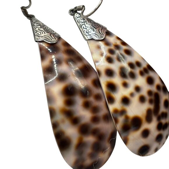 Tiger Cowrie Shell Earrings • 925 Silver Cuff - beach vibe - Picture 1 of 6